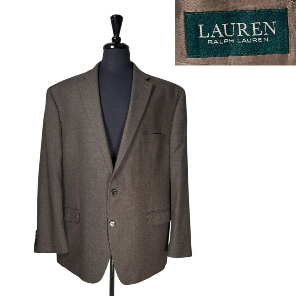 Ralph Lauren Mens Blazer 50R Brown Blue Check Stretch Sport Coat 2 Button Jacket